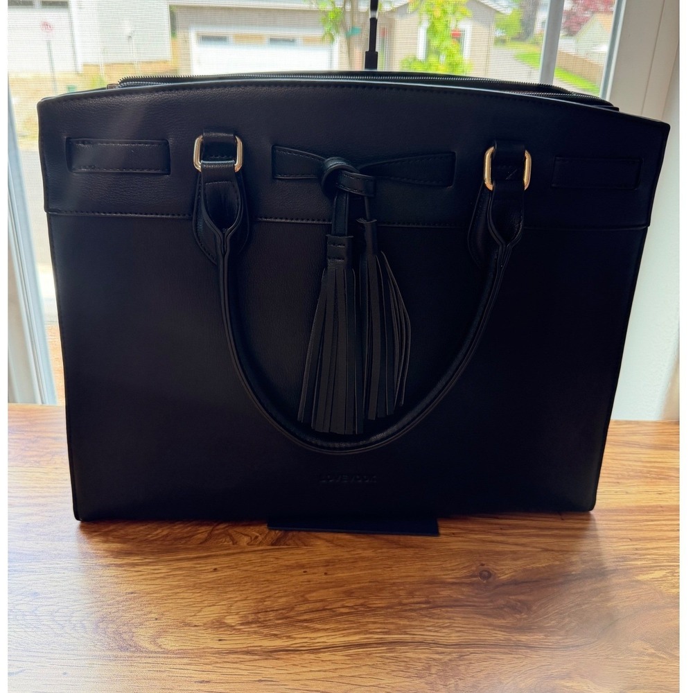 LOVEVOOK Black‎ Faux Leather Laptop Tote Bag Tassel Work Briefcase Women's